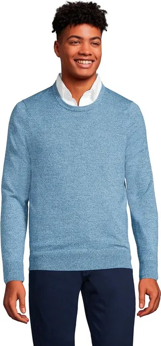 Lands' End Men's Fine Gauge Supima Cotton Crewneck Sweater - Large - Muted Blue Marl