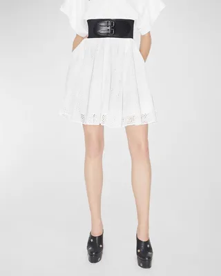 Wide-Belted Circle Eyelet Mini Skirt