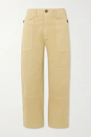 FRAME - Paneled Cropped Cotton-blend Straight-leg Pants - Neutrals