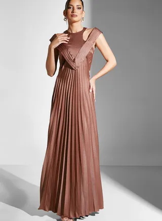 Pleated Gown With Cut Out