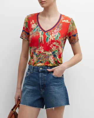 Rapsodia Floral-Print V-Neck Tee