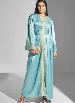 Embellished Flute Sleeve Tiered Dress
