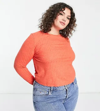 ASOS DESIGN Curve chunky rib long sleeve top in tomato heather