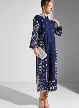 Embellished Button Detail Dress