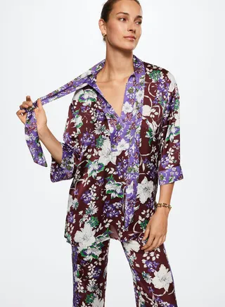 Tie Neck Floral Print Top