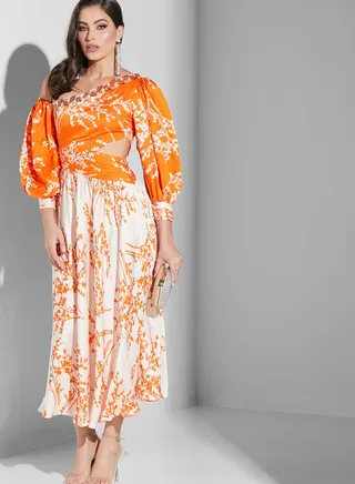 Asymmetric Neck Printed Dress