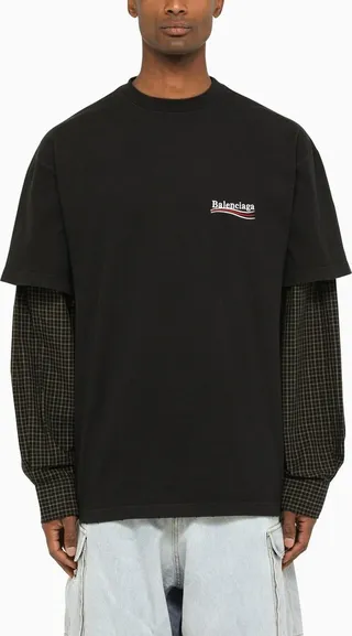 Black Oversized Political Campaign Long Sleeve Shirt