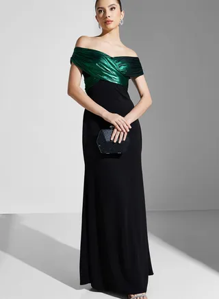 Hadia Ghaleb Off Shoulder Ruched Detail Down