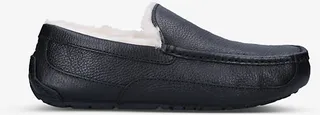 Ugg Mens Black Ascot Shearling-lined Leather Slippers