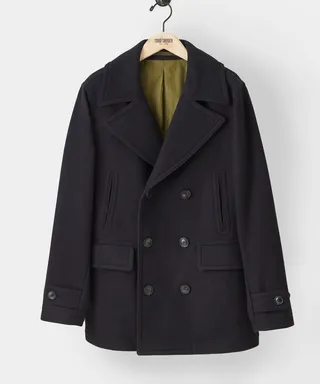 Italian Wool Cashmere Peacoat in Black