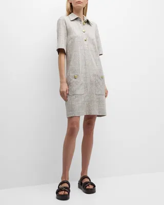 Variegated Plaid Jacquard Polo Dress