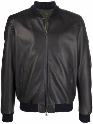 Zipped Leather Bomber Jacket