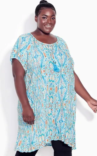AVENUE| Women's Plus Size Avalon Crush Tunic - aqua - 30W