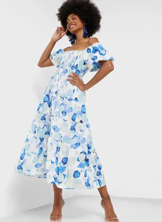 Off Shoulder Printed Dress