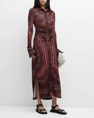 Claudia Printed Button-Front Midi Dress