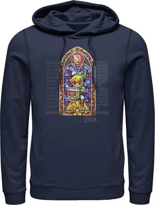 Men's Nintendo Legend of Zelda Stained Glass Pull Over Hoodie - Navy Blue - Medium