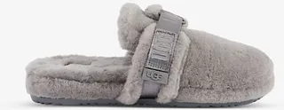 Ugg Mens Grey Fluff It Brand-embossed Wool-blend Slippers