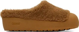 Bally Tan Crans Shearling Slippers