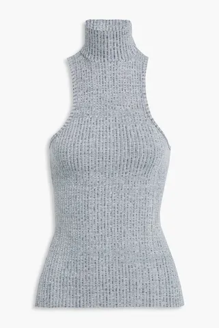 Luxe mélange ribbed-knit turtleneck top
