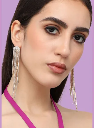 Silver Plated Designer Stone Party Drop Earring For Women