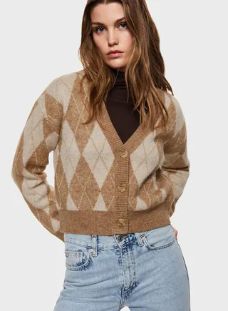 Checked Knitted Cardigan