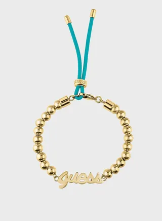 Beads And Logo Turquoise Bracelet