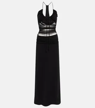 Tulle-trimmed halterneck maxi dress