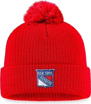 Men's Fanatics Branded Red New York Rangers Core Primary Logo Cuffed Knit Hat with Pom
