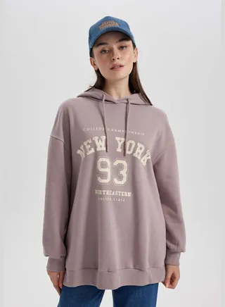 Woman Hooded Long Sleeve Knitted Sweat Tunic