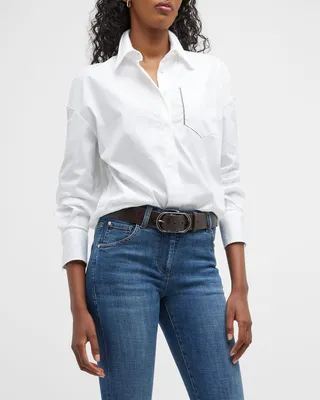 Monili-Trim Poplin Button-Front Shirt