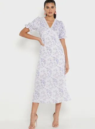 Puff Sleeve Printed Dress