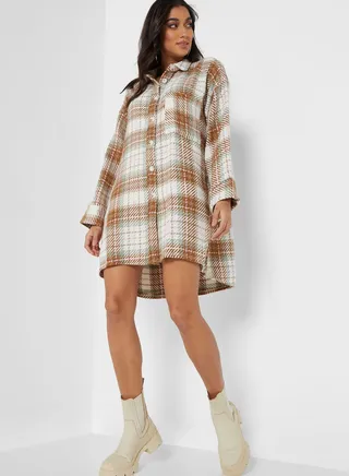 Oversized Checked Button Down Dress