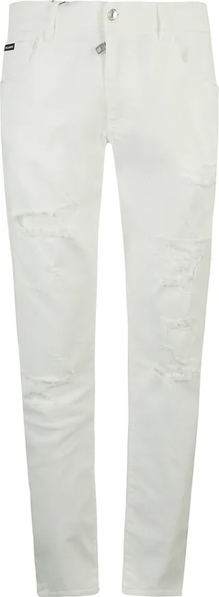 Logo Patched Distressed Effect Jeans