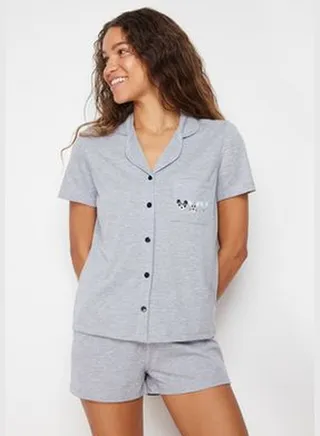 Gray Cotton Knitted Pajama Set