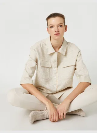 Shirt Neck Pocket Detailed Quilted Pyjama Top