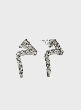 Cz Arabic Initial "M" Stud Earrings