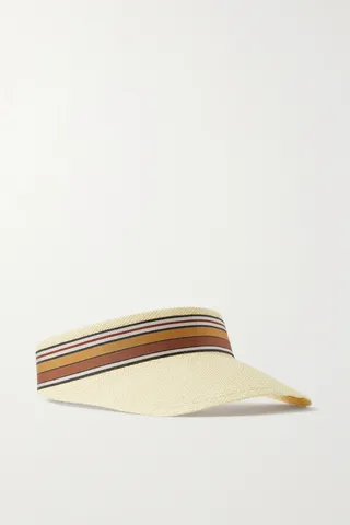 Loro Piana - The Suitcase Striped Grosgrain-trimmed Straw Visor - Neutrals