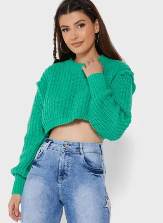 Cropped Solid Sweater