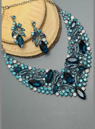 Silver Plated Designer Stone Party Necklace and Earring Set For Women