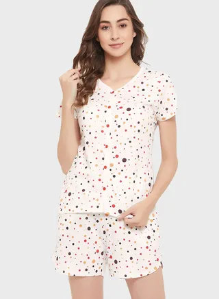 Printed Shirt & Pyjama Shorts Set