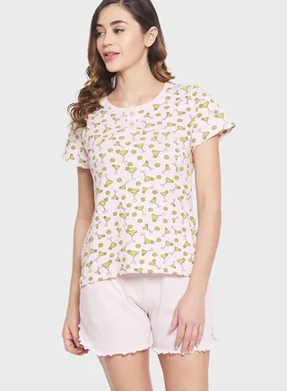 Printed Top & Pyjama Shorts Set