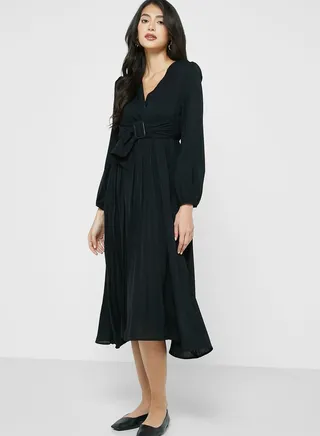 Pleated Dress With Belt