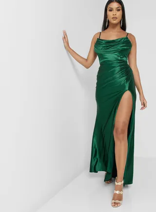 Cowl Neck Pleat Detail Dress