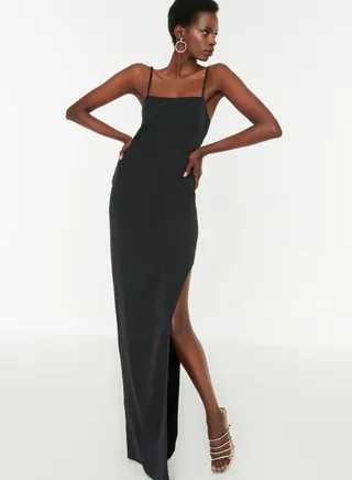 Side Split Strappy Square Neck Dress