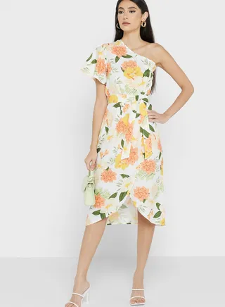 One Shoulder Printed Dress