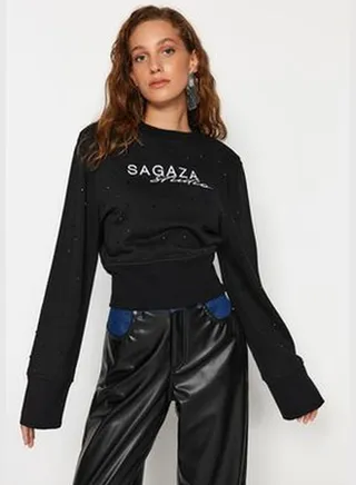 X Sagaza Studio Black Shiny Stone Print Sweatshirt TCLAW24SW00000