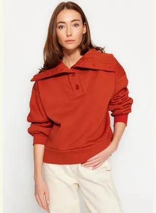 Tile Thick Fleece Inside Regular/Normal Fit Knitwear Detailed High Neck Knitted Sweatshirt TWOAW24SW00396