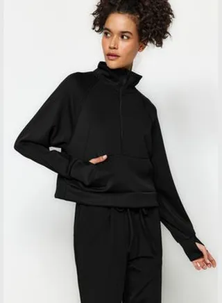 Black Scuba/Diving Wide Fit High Neck Sports Sweatshirt THMAW24SW00015