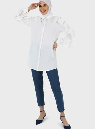 Ruffle Sleeve Button Down Tunic