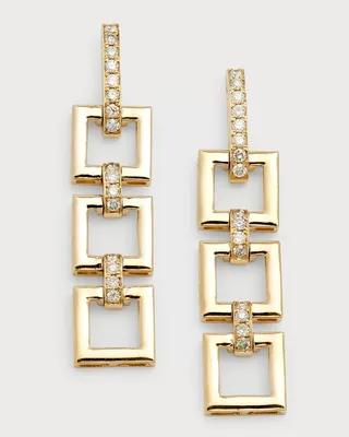 14K Yellow Gold 3-Square Diamond Chain Earrings